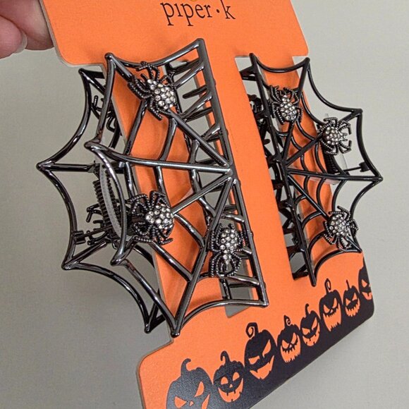 PIPER K Metal Claw Clips | Halloween Spider Web | Crystal Metallic 3D NEW - Picture 2 of 5